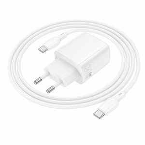 Borofone Wall charger BN29 Fuente - USB + Type C - QC 3.0 PD 30W with Type C to Type C cable white