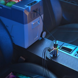 Automašīnas lādētājs Joyroom „JR-CL21" melns 150W (2xPD / 1xUSB / papildu ports / LED)