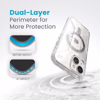 Speck Presidio Perfect-Clear Grip ClickLock & MagSafe - iPhone 17e / 16e / 15 / 14 / 13 maciņš (Clear / Chrome Finish / Serene sudrabs)