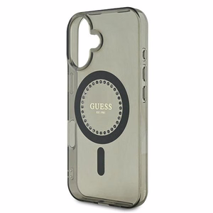 Guess IML Rhinestones Magnētiskais viedtālruņa apvalks iPhone 16 Plus - melns