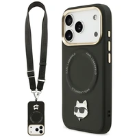 Karl Lagerfeld Big Strap Choupette metāla logotipa Magnētiskais viedtālruņa apvalks iPhone 17 Pro - melns
