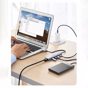 Ugreen CM475 daudzfunkcionāls sadalītājs USB 3.0 - 3x USB / Ethernet RJ-45 / USB Type-C PD - pelēks