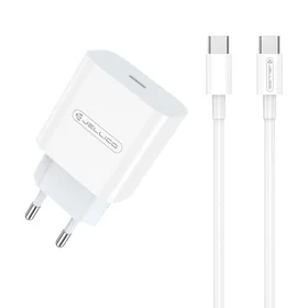 Lādētājs Jellico AK180 20W USB-C + USB-C uz USB-C kabelis 1.0m, balts