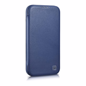 iCarer CE Premium ādas folio viedtālruņa apvalks iPhone 14 Plus magnētiskais atveramais ādas folio apvalks MagSafe zila