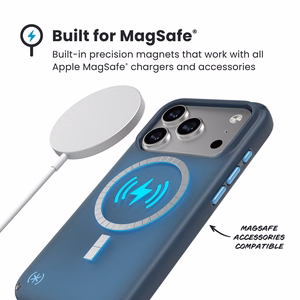 Speck Presidio Lux MagSafe vāciņš ierīcei iPhone 17 Pro, “Deep Sea Fade / Black / Spell Blue” krāsā