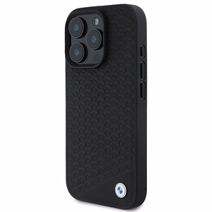 BMW Paraksts Ādas Dimanta Metāla Logotips Magnētiskais viedtālruņa apvalks iPhone 16 Pro Max - melns