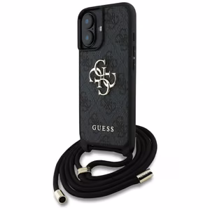 Guess 4G Big Logo Cord Stap viedtālruņa apvalks iPhone 16 - melns