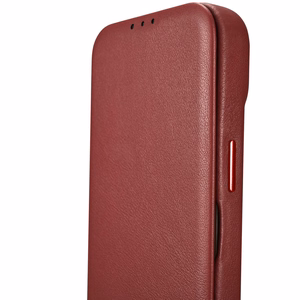 iCarer CE Premium ādas folio viedtālruņa apvalks iPhone 14 Pro Max magnētiskais atveramais apvalks MagSafe sarkana