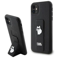 Karl Lagerfeld Gripstand Saffiano Choupette Pins viedtālruņa apvalks iPhone 11 / Xr - melns