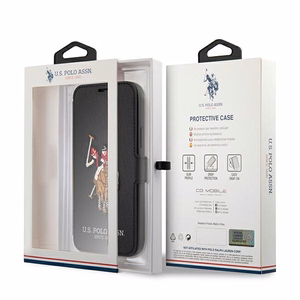 US Polo USFLBKP12SPUGFLBK iPhone 12 mini 5,4" melns grāmatas tipa viedtālruņa apvalks Polo Embroidery Collection