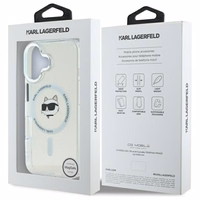 Karl Lagerfeld IML Metal Choupette Head magnētiskais viedtālruņa apvalks iPhone 16 Plus - balts