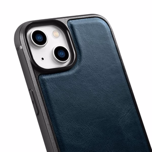 iCarer ādas Oil Wax viedtālruņa apvalks pārklāts ar dabīgu ādu iPhone 14 zila