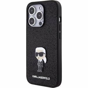 Karl Lagerfeld Glitter Ikonik Logo metāla logotipa maciņš iPhone 15 Pro Max melns