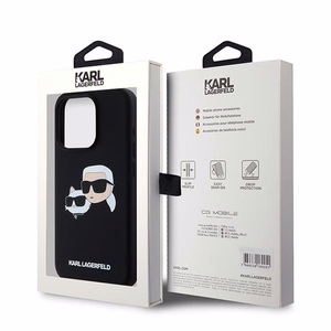 Karl Lagerfeld Silikonais Karl&Choupette Ring MagSafe apvalks iPhone 15 Pro Max - melns