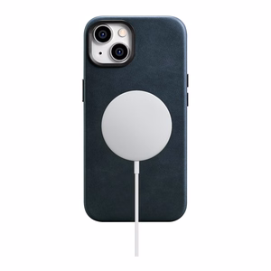Чехол iCarer Oil Wax Premium Leather для iPhone 14 Plus магнитный кожаный с MagSafe тёмно-синий