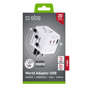 Universāls ceļojumu adapteris ar USB-A un 2x USB-C P