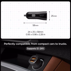 Spigen Essential EV302 2 portu 30W automašīnas lādētājs melns