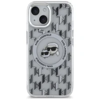 Karl Lagerfeld IML Monogramma Karl & Choupette Head Magnētiskais iPhone 15 viedtālruņa apvalks - caurspīdīgs