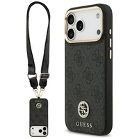 Guess 4G Strass Logo & Big Strap Metal Buttons Magnētiskais apvalks iPhone 17 Pro Max - melns