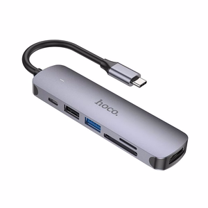 Adapteris HB28 Type-C multifunkcionālais pārveidotājs HDMI+USB3.0+USB2.0+USB2.0+SD+TF+PD pelēks