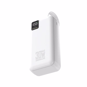 Wozinsky W8-W 30000mAh 30W ārējais akumulators, 2x USB-A, USB-C, ar lukturīti, balts