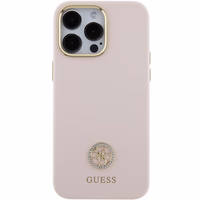 Guess Silikona Logo Strass 4G Viedtālruņa apvalks iPhone 15 Pro Max - Rozā
