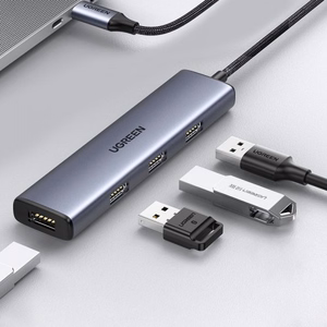 Adapteris Ugreen 2-in-1 sudrabs (ievade: Type-C / izvade: 4-USB)