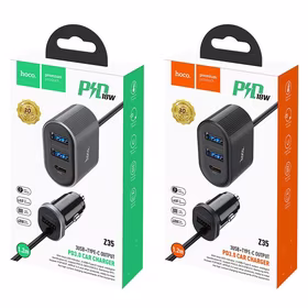 Auto lādētājs Hoco Z35 Quick Charge 18W (2xUSB 1xType-C 3A) melns