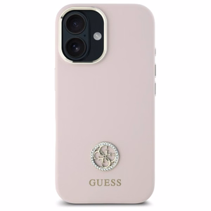 Guess Silicone Logo Strass 4G viedtālruņa apvalks iPhone 16 - gaiši rozā
