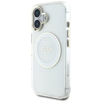 Guess IML Metal Colored Circle Classic Logo Magnētiskais viedtālruņa apvalks iPhone 16 - balts
