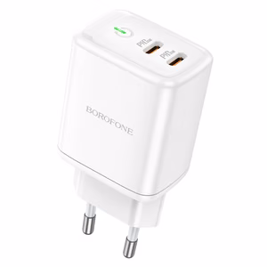 Borofone Wall Charger BN9 Reacher - 2xType C - QC 3.0 PD 35W white