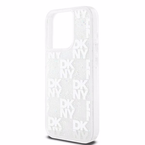 DKNY šķidrā spīduma vairāku logotipu viedtālruņa apvalks iPhone 15 Pro - balts