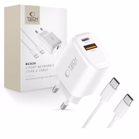 Tech-Protect NCA30 PD 30W QC3.0 USB-A / USB-C sienas lādētājs + USB-C / USB-C kabelis 100cm - balts