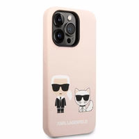 Karl Lagerfeld KLHMP14LSSKCI iPhone 14 Pro 6.1 "cietais viedtālruņa apvalks gaiši rozā / gaiši rozā silikona Karl & Choupette MagSafe