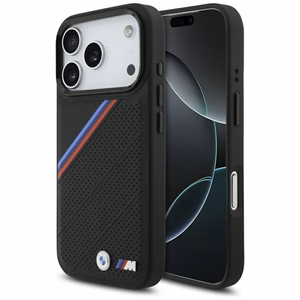 BMW M trīskrāsu metāla logotipa magnētiskais viedtālruņa apvalks iPhone 17 Pro - melns