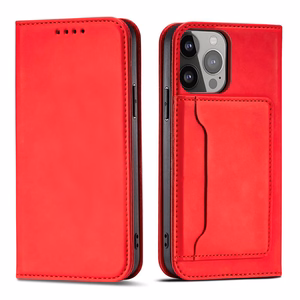 Magnētiskais karšu viedtālruņa apvalks iPhone 13 Pro Max ar karšu turētāju, sarkans