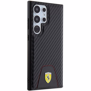 Ferrari Carbon Stitched Bottom viedtālruņa apvalks Samsung Galaxy S24 Ultra - melns