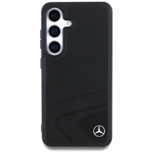 Mercedes Ādas Horizontālas iespiestas izliekumi Magnētiskais apvalks Samsung Galaxy S25 - melns
