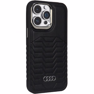 Audi sintētiskās ādas viedtālruņa apvalks MagSafe iPhone 14 Pro Max - melns