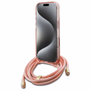 Guess Crossbody Cord Script Magnētiskais viedtālruņa apvalks iPhone 16 Pro - rozā