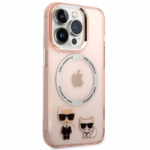 Karl Lagerfeld KLHMP14LHKCP iPhone 14 Pro 6.1" cietais apvalks rozā / rozā Karls & Choupette Alumīnijs Magsafe