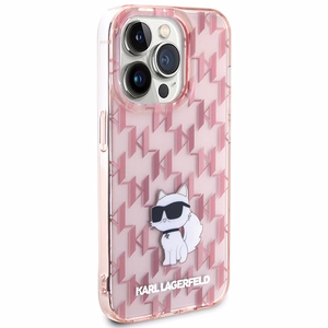 Karl Lagerfeld Monogram Choupette maciņš iPhone 15 Pro, rozā