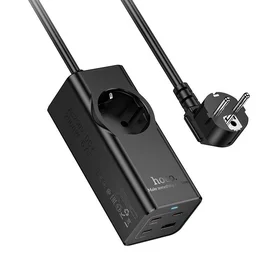 Pagarinātājs 2 m Hoco 1 ligzda + USB A + 3 x USB C QC3.0 PD 3A 67W NS9 melna