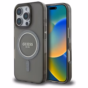 Guess IML Glitter Circle Magnētiskais apvalks iPhone 16 Pro Max - melns