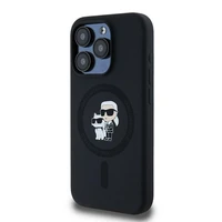 Karl Lagerfeld silikona Karl&Choupette magnētiskais viedtālruņa apvalks iPhone 15 Pro - melns
