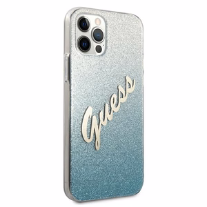 Guess GUHCP12LPCUGLSBL iPhone 12 Pro Max 6.7" zilais kietais vāciņš Glitter Gradient Script