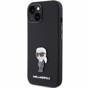 Karl Lagerfeld Silicone Ikonik Metal Pin maciņš iPhone 15 Plus / 14 Plus - melns