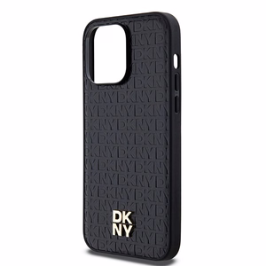 DKNY Ādas raksts metāla logotips MagSafe apvalks viedtālrunim iPhone 13 Pro Max - melns