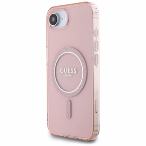 Guess IML Glitter Circle magnētiskais viedtālruņa apvalks iPhone 16e - rozā