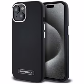 Karl Lagerfeld FW Metal Plate Magnētiskais iPhone 15 viedtālruņa apvalks - melns